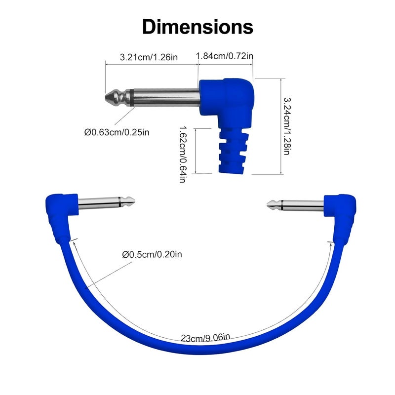MAXCHEER Guitar Pedal Patch Cables,11 Inch, 1/4" TS Right Angled for Guitar Effect Pedal 6 Colour/Set - Image 2
